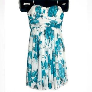 Speechless White Strapless Dress with Teal Floral Print